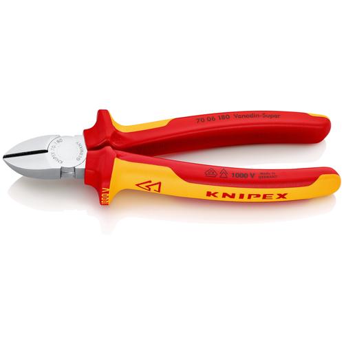 Knipex Seitenschneider isoliert mit Mehrkomponenten-Hüllen VDE-geprüft verchromt 180 mm Nr. 70 06 180