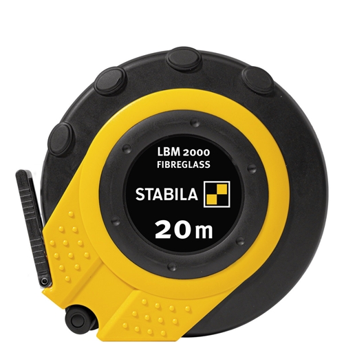 STABILA Kapselbandmaß LBM 2000 FIBREGLASS 20m Glasfaser-Messband mit metrischer Skala und Knickschutz Universalhaken bruchsichere