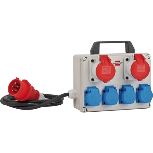 Brennenstuhl Kompakter Kleinstromverteiler BKV 2/4 T IP44 / Baustromverteiler mit Tragegriff (2m Kabel für ständigen Einsatz im