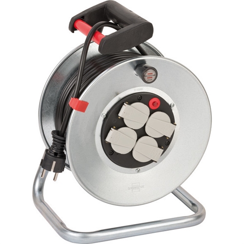 Brennenstuhl Garant S 4 E Kabeltrommel 25m (aus Stahlblech für den Einsatz im Innenbereich Made in Germany) silber Nr. 1195056