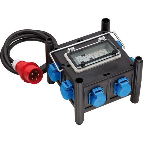 Brennenstuhl Kompakter Gummi-Stromverteiler / Gummiverteiler mit zertifiziertem Sicherungsautomaten (2m Kabel 7x 230 V/16 A