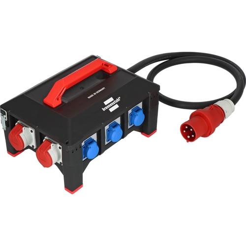 Brennenstuhl Professional Gummi-Stromverteiler BSV 5-63A / Stromverteiler CEE-Stecker 63A (2m Kabel H07RN-F 5G16 0 1xCEE 400V/32A 2xCEE