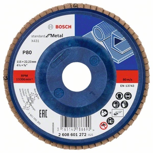 Bosch Fächerschleifscheibe X431 Standard for Metal gerade 115mm 80 Kunststoff Nr. 2608601272