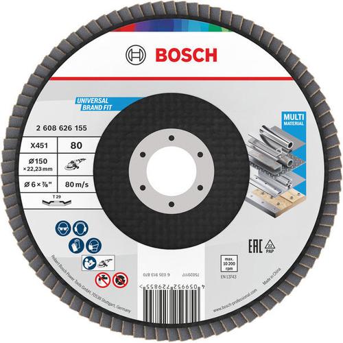 Bosch X451 Fächerschleifscheibe 150x22 23mm K80 Z29 15-tlg. Nr. 2608626155