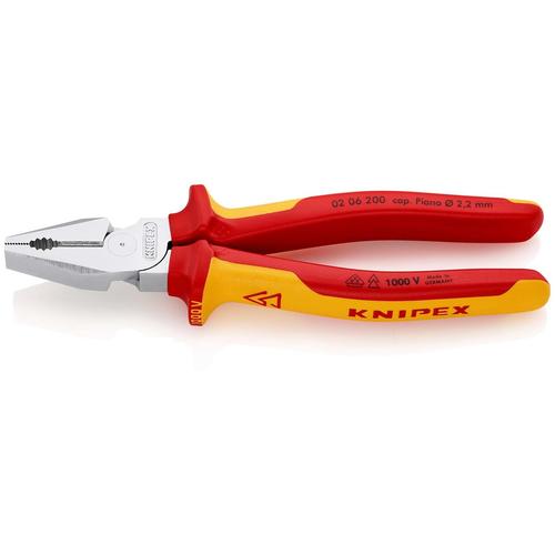 Knipex Kraft-Kombizange isoliert mit Mehrkomponenten-Hüllen VDE-geprüft verchromt 200 mm Nr. 02 06 200