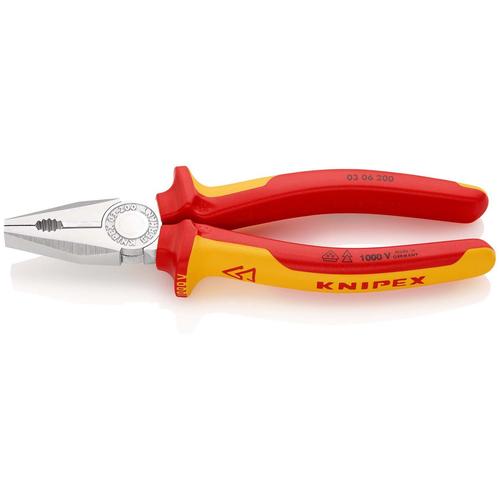 Knipex Kombizange isoliert mit Mehrkomponenten-Hüllen VDE-geprüft verchromt 200 mm (SB-Karte/Blister) Nr. 03 06 200 SB