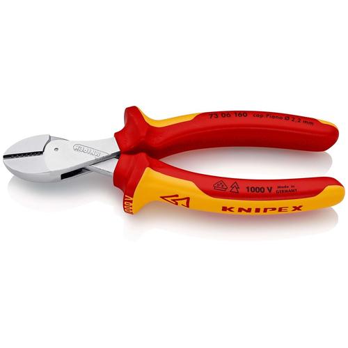 Knipex X-Cut Kompakt-Seitenschneider hochübersetzt isoliert mit Mehrkomponenten-Hüllen VDE-geprüft verchromt 160 mm Nr. 73 06 160