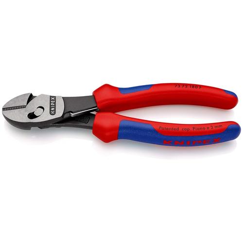 Knipex TwinForce Hochleistungs-Seitenschneider mit Öffnungsfeder mit Mehrkomponenten-Hüllen schwarz atramentiert 180 mm Nr. 73 72 180 F