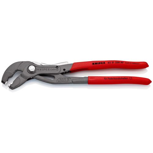 Knipex Federbandschellenzange mit Feststeller mit rutschhemmendem Kunststoff überzogen grau atramentiert 250 mm Nr. 85 51 250 AF