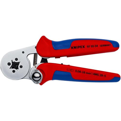 Knipex Selbsteinstellende Crimpzange für Aderendhülsen mit Seiteneinführung mit Mehrkomponenten-Hüllen verchromt 180 mm (SB-Karte/Blister)