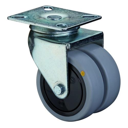 Apparate-Doppel-Lenkrolle Rad Ø 75mm Gummi grau elektrisch leitfähig Radb. 2x24mm BH 102mm Kugellager Radk. Kunststoff mit Platte