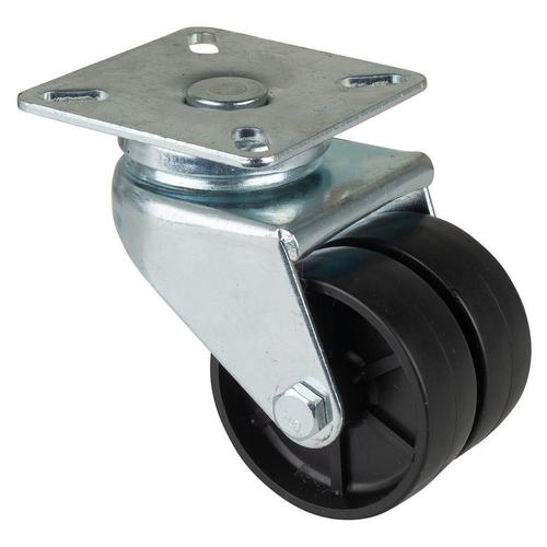 Apparate-Doppel-Lenkrolle Rad Ø 50mm Kunststoff schwarz Radb. 2x19mm BH 75mm Gleitlager Radk. Kunststoff mit Platte PG 60x60mm