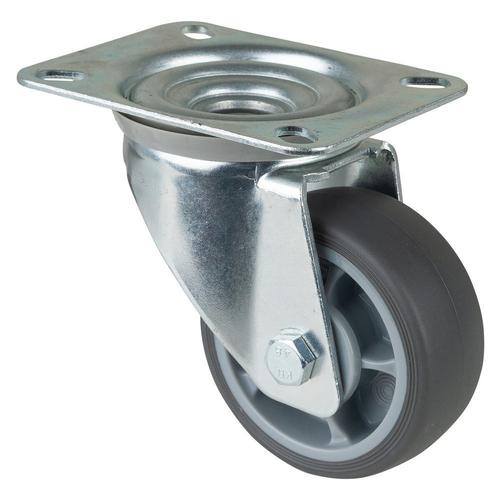 Transport-Lenkrolle Rad Ø 80mm Thermoplastischer Gummi grau Radb. 32mm BH 105mm Kugellager Radk. Kunststoff mit Platte PG 104x80mm