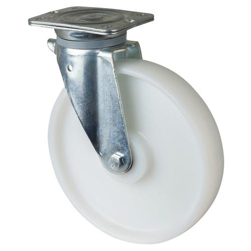 Transport-Lenkrolle Rad Ø 250mm Kunststoff weiß Radb. 50mm BH 290mm Rollenlager Radk. Kunststoff mit Platte PG 135x110mm Tragkr.