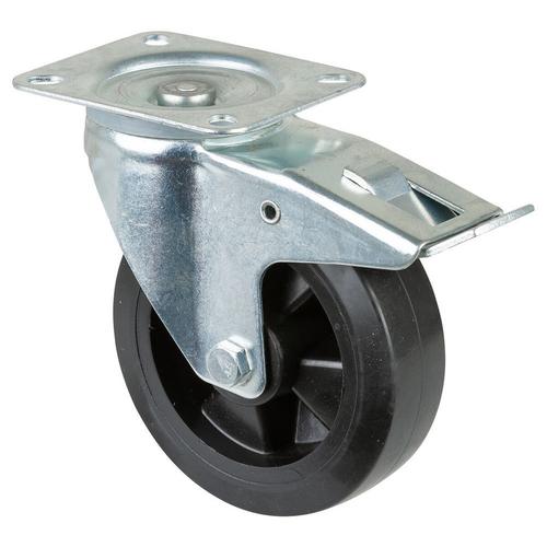 Transport-Lenkrolle mit Totalfeststeller Rad Ø 160mm Elastik-Reifen schwarz Radb. 50mm BH 195mm Rollenlager Radk. Kunststoff mit