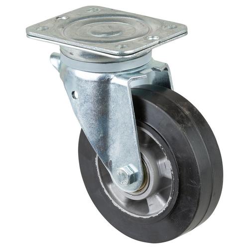 Schwerlast-Lenkrolle Rad Ø 160mm Elastik-Reifen schwarz Radb. 50mm BH 214mm Kugellager Radk. Aluminium mit Platte PG 138x110mm