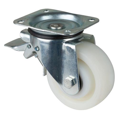 Schwerlast-Lenkrolle mit Totalfeststeller Rad Ø 125mm Kunststoff weiß Radb. 40mm BH 163mm Kugellager Radk. Kunststoff mit Platte PG