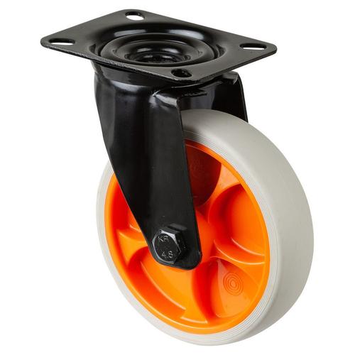 Transport-Lenkrolle Rad Ø 100mm Thermoplastischer Gummi (TPR) hellgrau Radb. 32mm BH 155mm Rollenlager Radk. Kunststoff mit Platte