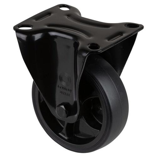 Transport-Bockrolle Rad Ø 100mm Thermoplastischer Gummi (TPR) schwarz Radb. 32mm BH 128mm Rollenlager Radk. Kunststoff mit Platte PG