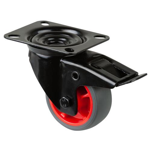 Transport-Lenkrolle mit Totalfeststeller Rad Ø 80mm Thermoplastischer Gummi (TPR) grau Radb. 32mm BH 105mm Rollenlager Radk.