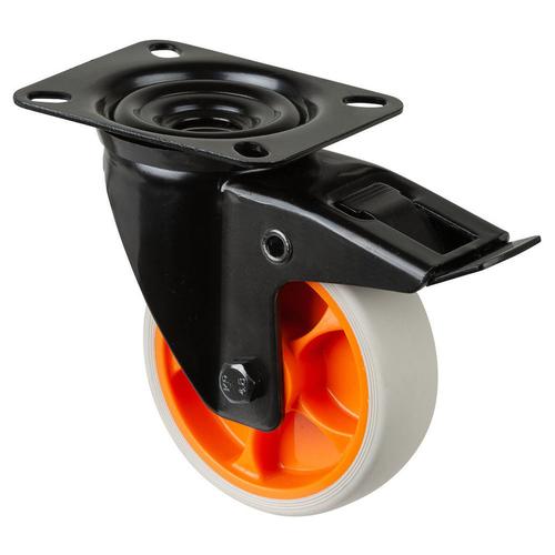 Transport-Lenkrolle mit Totalfeststeller Rad Ø 100mm Thermoplastischer Gummi (TPR) schwarz Radb. 32mm BH 128mm Rollenlager Radk.