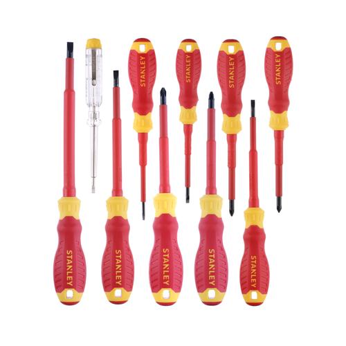 Stanley Qualitativ hochwertiges 10-teiliges VDE Schraubendreher Set mit ergonomischem Soft-Grip Griffe Nr. STHT60032-0