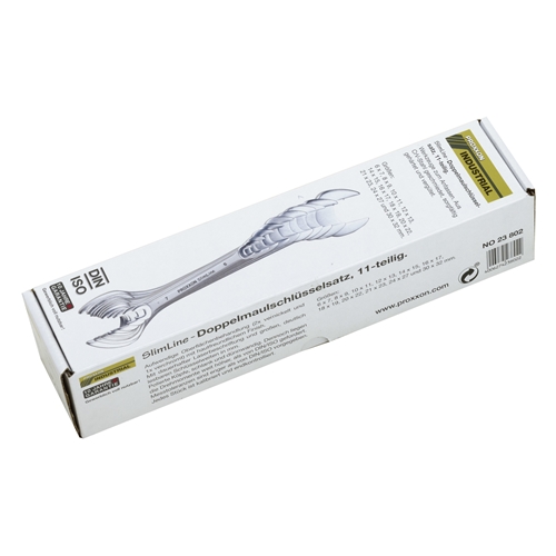 Proxxon SlimLine Doppelmaulschlüsselsatz von 6x7 bis 30x32mm (11-teilig) DIN 3110 ISO 3318 Nr. 23802