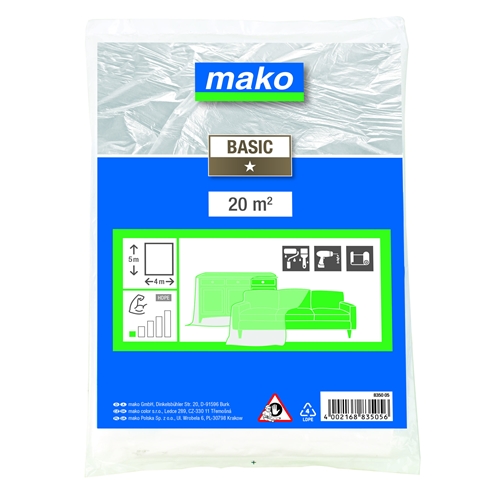 Mako Allzweckplane Standard BASIC 4x5m HDPE-Folie 7 my zum Abdecken bei Renovierungen im Innenbereich Nr. 8350 05