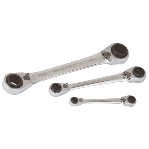 Projahn GearTech 4 in 1 Doppelring-Ratschenschlüssel-Satz 3-tlg. umschaltbar 8/10 + 12/13 9/11 + 14/15 16/17 + 18/19 mm Nr. 3463