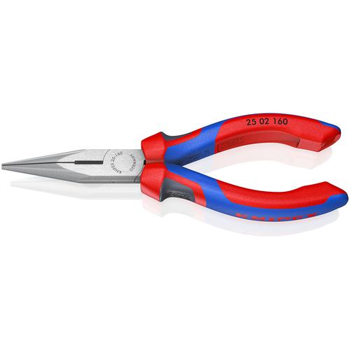 Knipex Flachrundzange mit Schneide (Radiozange) mit Mehrkomponenten-Hüllen schwarz atramentiert 160 mm Nr. 25 02 160