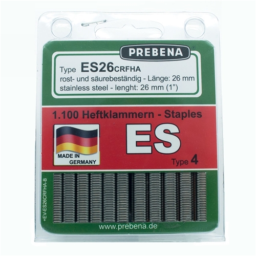 PREBENA ES26CRFHA-B Heftklammern im Blister rost- u. säurebeständig geharzt (Inhalt VE: 1100 Stück)