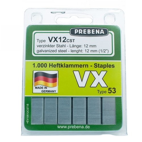 PREBENA VX12CST-B Heftklammern im Blister verzinkt Stahlqualität (Inhalt VE: 1000 Stück)