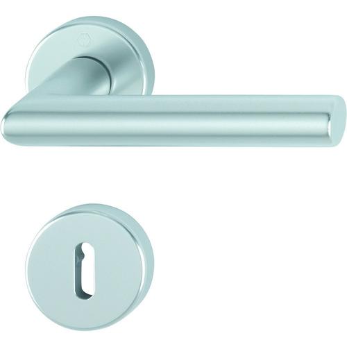 Hoppe Drückergarnitur mit Rosetten rund DIN Links-Rechts BB VK8 Aluminium Amsterdam 1400/42KV/42KVS F1 naturfarbig mit Stütznocken