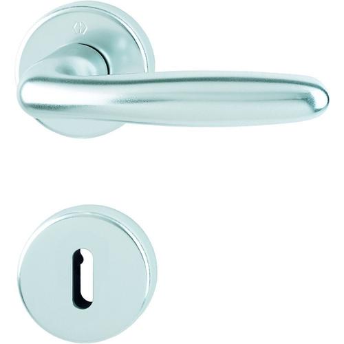 Hoppe Drückergarnitur mit Rosetten rund DIN Links-Rechts BB VK8 Aluminium Verona 1510/42KB/42KBS F1 naturfarbig mit Stütznocken