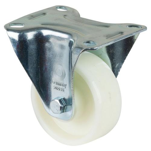 Transport-Bockrolle Rad Ø 80mm Kunststoff weiß Radb. 30mm BH 105mm Rollenlager Radk. Kunststoff mit Platte PG 104x80mm Tragkr.