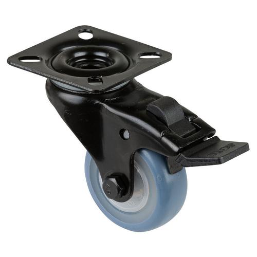 Apparate-Lenkrolle mit Totalfeststeller Rad Ø 50mm Thermoplastischer Gummi blau Radb. 20mm BH 73mm Kugellager Radk. Kunststoff mit