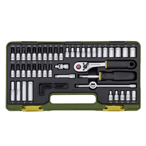 Proxxon Steckschlüsselsatz mit Knüppelratsche 1/4 Zoll (50-teilig) entspricht DIN-ISO Nr. 23280