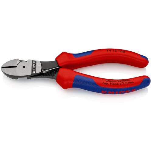 Knipex Kraft-Seitenschneider mit Mehrkomponenten-Hüllen schwarz atramentiert 160 mm Nr. 74 12 160