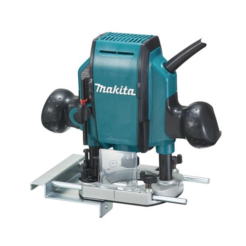 Makita Oberfräse RP0900J 900 Watt Hubhöhe 0-35mm Gewicht 2 7 kg inkl. Parallelanschlag Absaugstutzen Spannzange 0-40mm6 und 8mm im MAKPAC Gr.2