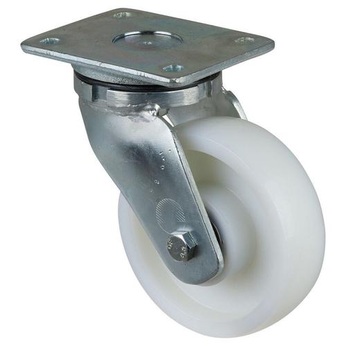 Schwerlast-Lenkrolle Rad Ø 150mm Kunststoff weiß Radb. 48mm BH 200mm Kugellager Radk. Kunststoff mit Platte PG 138x110mm Tragkr.