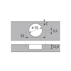 Hettich Scharnier für Eckschrankfalttüren ohne Schließautomatik (Intermat 9930), vernickelt, vorliegend, Öffnungswinkel 50° / 65°, Bohrbild TH 52x5,5mm, zum Anschrauben (-) 9090109