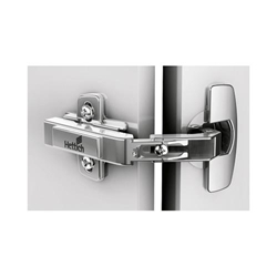 Hettich Scharnier für Eckschrankfalttüren ohne Schließautomatik (Intermat 9930), vernickelt, vorliegend, Öffnungswinkel 50° / 65°, Bohrbild TH 52x5,5mm, zum Anschrauben (-) 9090109