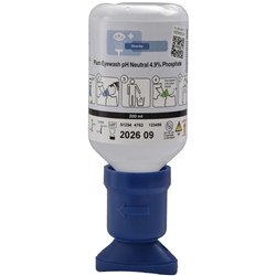 Plum 4752 Augenspülflasche 200ml pH Neutral mit steriler Phosphatpufferlösung (4,9%) für die schnelle Neutralisierung von Säuren und Alkali, mit ergonomisch geformter Augenschale und Staubkappe, Auch zur Nachfüllung der Augen-Notfallstationen geeignet, gemäß DIN EN 15154-4, ungeöffnet 3 Jahre haltbar
