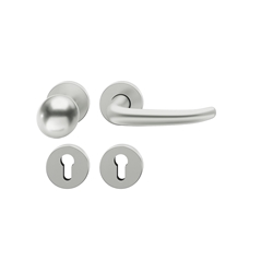 FSB ASL® OT-Wechselgarnitur, mit Rosetten, rund, PZ gelocht, DIN Links-Rechts, Aluminium, 12 1023, Naturfarbig eloxiert, verdeckt verschraubt, mit Stütznocken, Klasse 4, Vierkant 8mm, TS 39-58mm, mit Knopf 0802 Nr. 0 12 1023 01510 0105