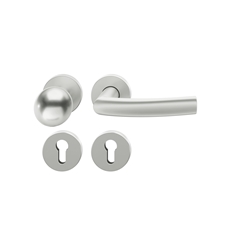 FSB ASL® OT-Wechselgarnitur, mit Rosetten, rund, PZ gelocht, DIN Links-Rechts, Aluminium, 12 1107, Naturfarbig eloxiert, verdeckt verschraubt, mit Stütznocken, Klasse 4, Vierkant 8mm, TS 39-58mm, mit Knopf 0802 Nr. 0 12 1107 01510 0105