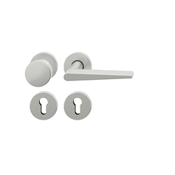 FSB ASL® OT-Wechselgarnitur, mit Rosetten, rund, PZ gelocht, DIN Links-Rechts, Aluminium, 12 1005, Naturfarbig eloxiert, verdeckt verschraubt, mit Stütznocken, Klasse 4, Vierkant 8mm, TS 39-58mm, mit Knopf 0829 Nr. 0 12 1005 01710 0105