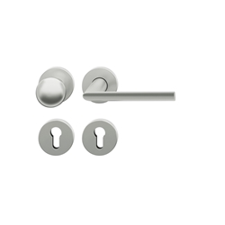 FSB ASL® OT-Wechselgarnitur, mit Rosetten, rund, PZ gelocht, DIN Rechts, Aluminium, 12 1025, Naturfarbig eloxiert, verdeckt verschraubt, mit Stütznocken, Klasse 4, Vierkant 8mm, TS 39-58mm, mit Knopf 0802 Nr. 0 12 1025 01510 0105