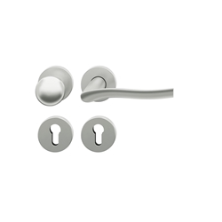 FSB ASL® OT-Wechselgarnitur, mit Rosetten, rund, PZ gelocht, DIN Rechts, Aluminium, 12 1028, Naturfarbig eloxiert, verdeckt verschraubt, mit Stütznocken, Klasse 4, Vierkant 8mm, TS 39-58mm, mit Knopf 0802 Nr. 0 12 1028 01510 0105