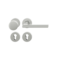 FSB ASL® OT-Wechselgarnitur, mit Rosetten, rund, PZ gelocht, DIN Links-Rechts, Aluminium, 12 1035, Naturfarbig eloxiert, verdeckt verschraubt, mit Stütznocken, Klasse 4, Vierkant 8mm, TS 39-58mm, mit Knopf 0829 Nr. 0 12 1035 01710 0105