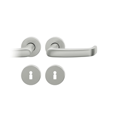 FSB ASL® Drückergarnitur, mit Rosetten, rund, DIN Links-Rechts, BB gelocht, Edelstahl, 12 1045, Edelstahl, mit Stütznocken, Vierkant 8mm, Stärke Abdeckung 7mm, TS 39-58mm Nr. 0 12 1045 01302 6204